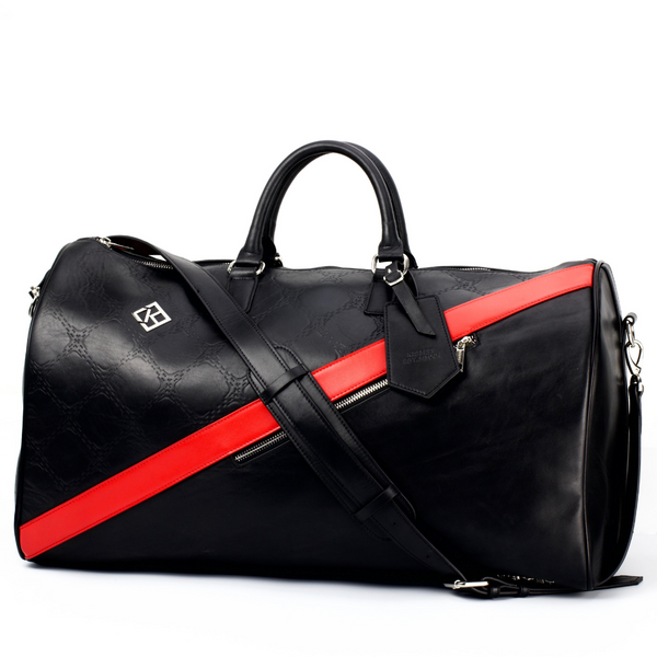 Black And Red Duffel Bag Holdall Bag Red Leather Gym bag Kismet London